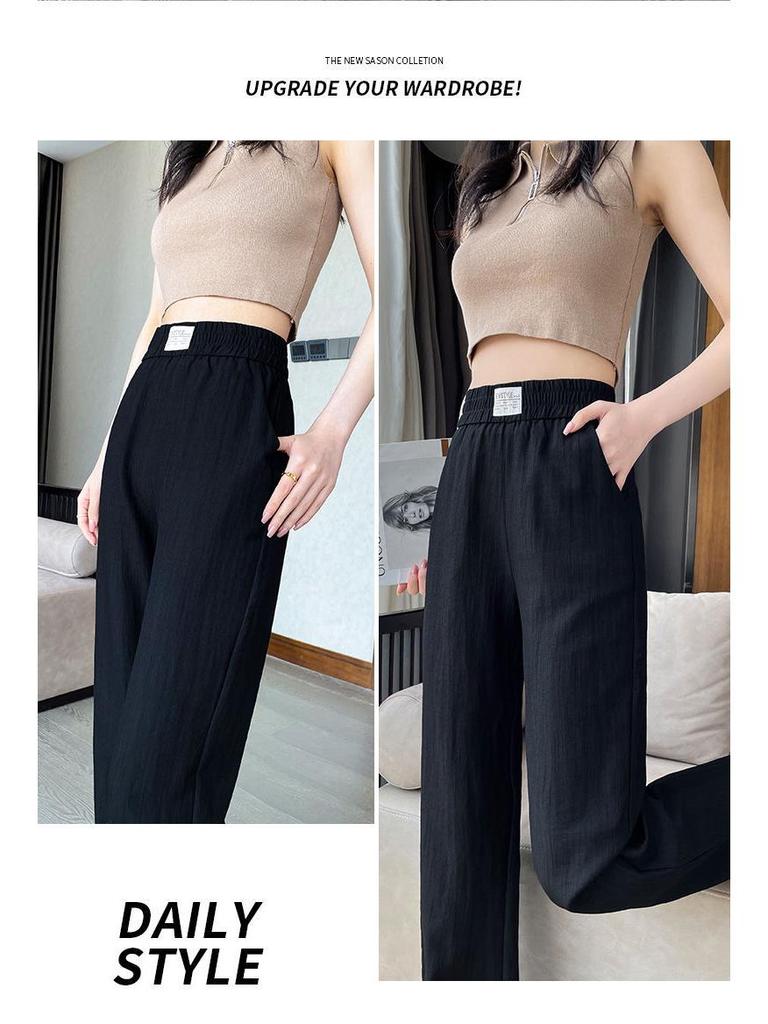 Dámské džínové kalhoty s vysokým pasem a širokými nohavicemi z Tencelu - Léto 2024 Chladivé splývavé kalhoty z ledového hedvábí