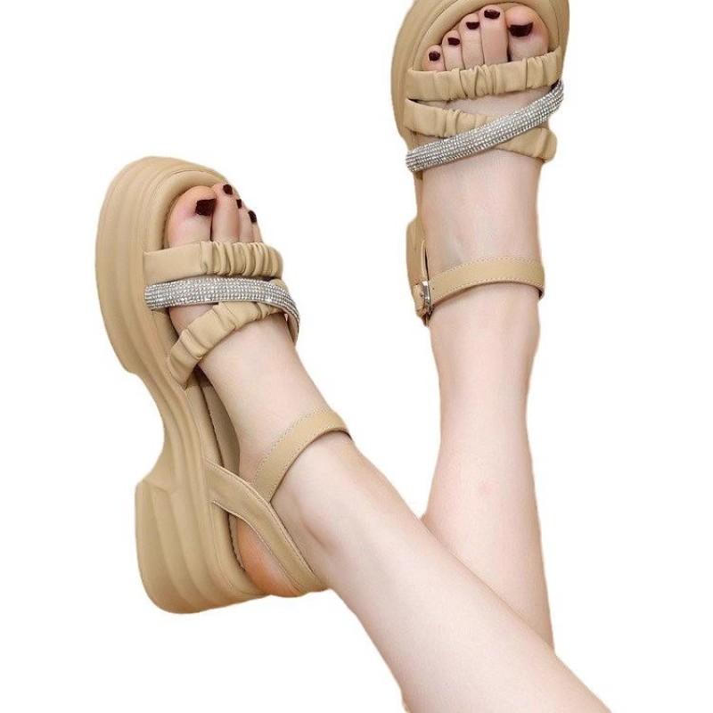 New Women's Sandals One-word Buckle Summer Sweet Fashion Thick-soled Non-slip and Thin Versatile Open-toed Shoes