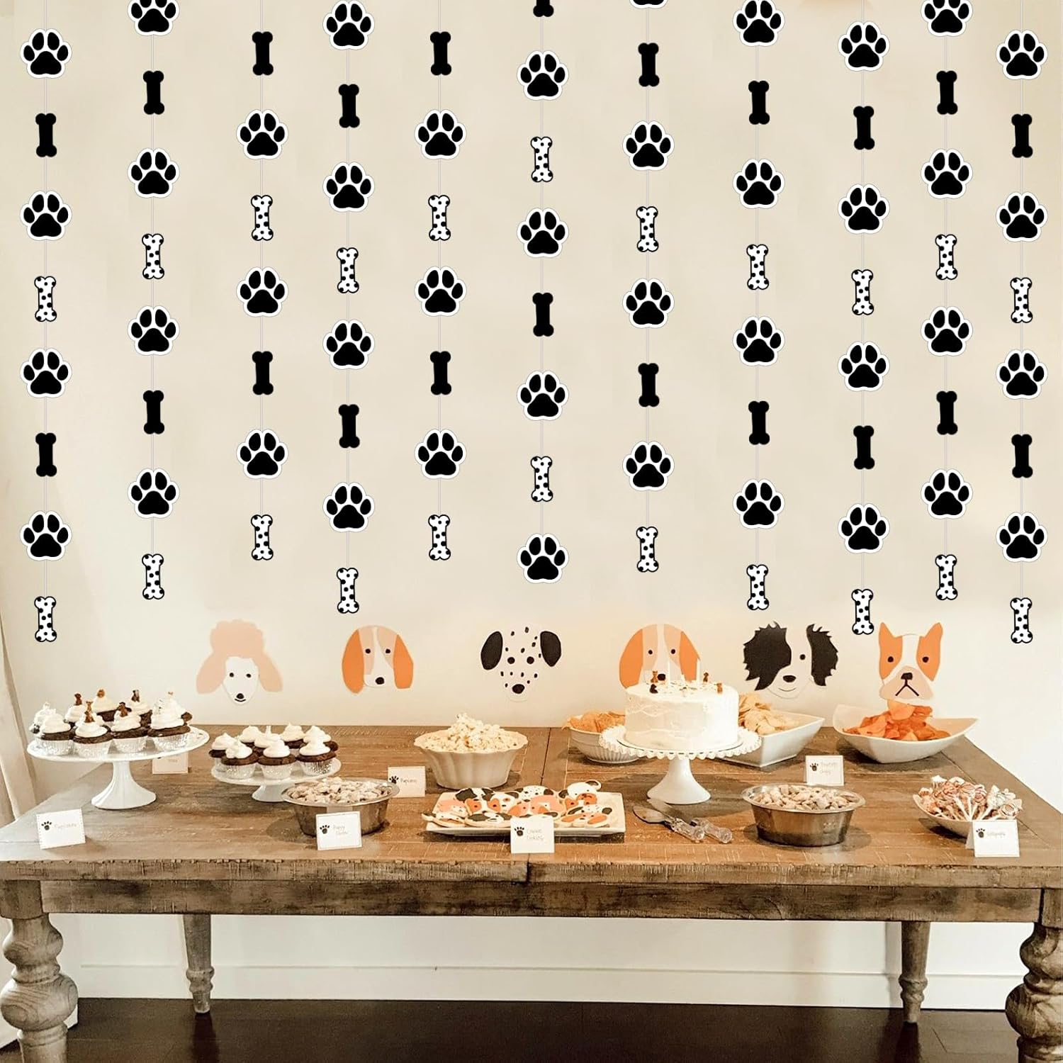 8Pcs Dog Paw Print Streamers Birthday Decorations - Dog Puppy Bone Theme Garlands Banners Ceiling Hanging Decors for Lets Pawty Birthday Baby Shower