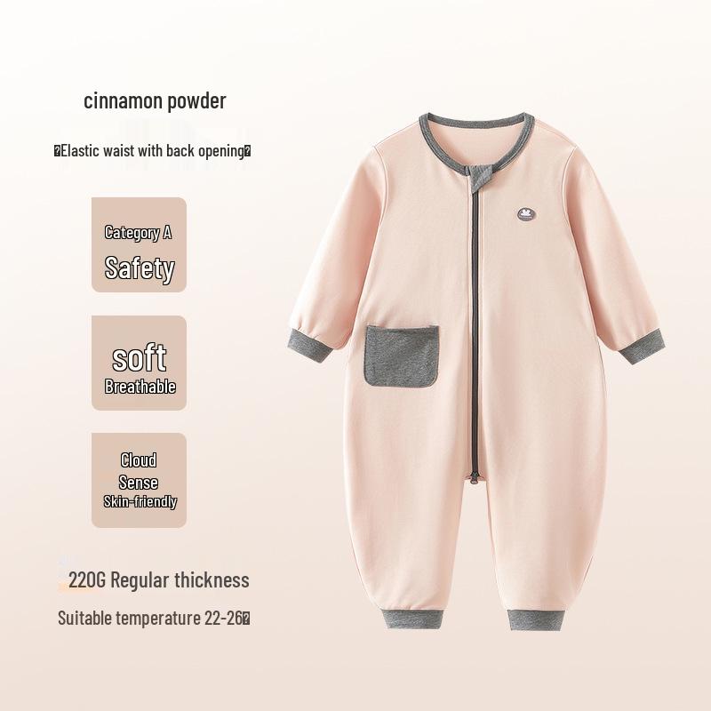 Children's Long Sleeve Cotton Pajamas with Back Zipper - Anti-Kick, Lightweight for Spring/Summer