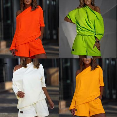 Весняно-літній жіночий повсякденний костюм із двох предметів, повсякденний костюм з похилими плечима, точний