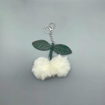 Plush Cherry Keychains For Women Girls Fluffy Fur Ball Pompom Leaf Key Chains Keyring Bag Pendant Gifts