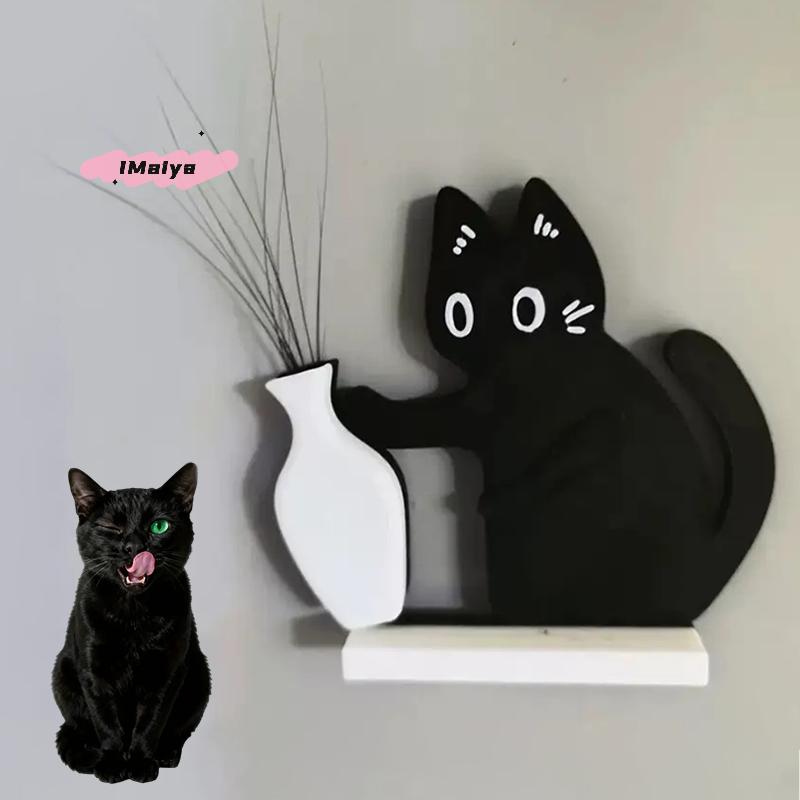 M-Black Cat Pushing Vase Decor Cat Whisker Collection & Memorial Box Fridge Magnet Home Office Decor Perfect Gift For Cat Lovers