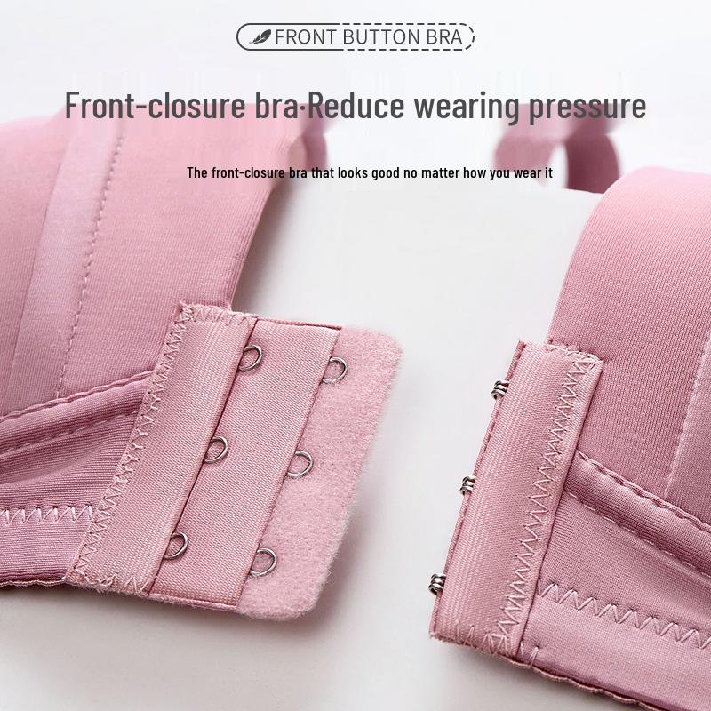 Plus Size Front Closure Wire-Free Bra for Middle-Aged & Elderly: Side Support, Comfortable Thin Cup, Perfect for Moms