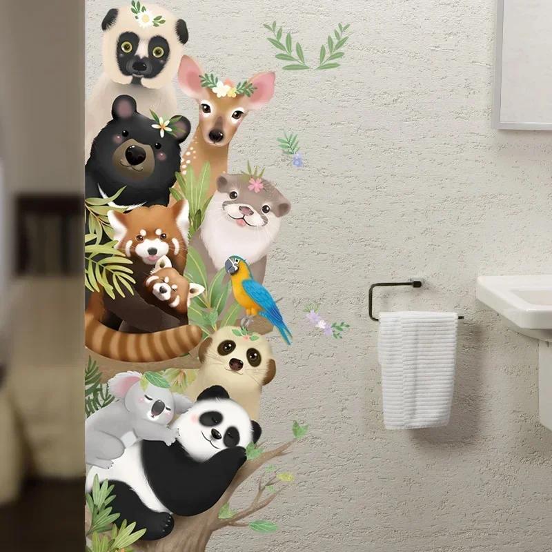 Nuevas Pegatinas de Pared de Animales de Dibujos Animados Creativos Dormitorio Habitación Infantil Calcomanías de Pared para Puerta Suministros para el Hogar