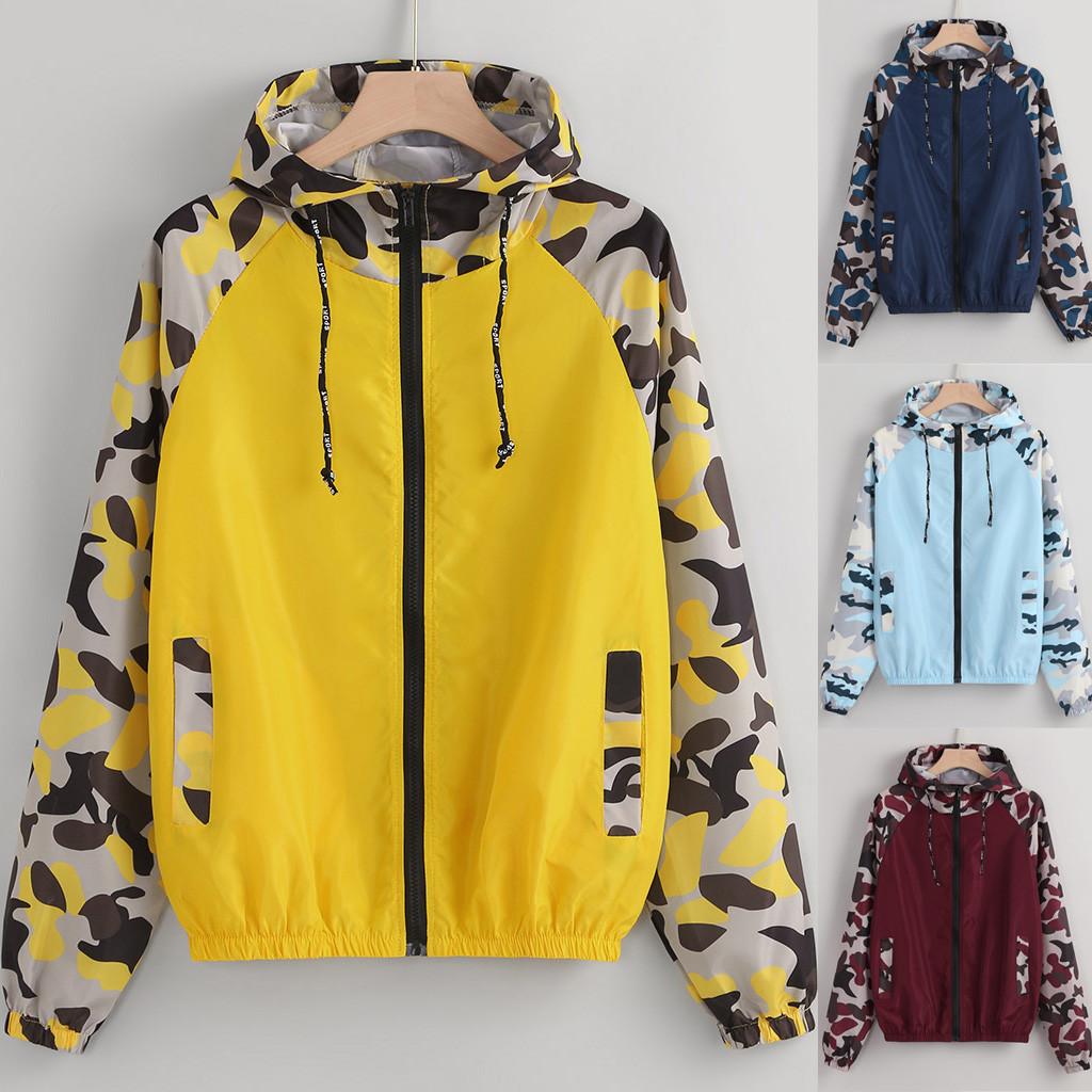 

Жіноче повсякденне спортивне пальто з довгим рукавом у камуфляжному стилі з капюшоном і блискавкою, кишенями L жовтий