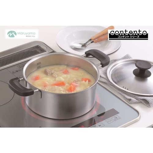 Maruyama Content CO3-20R, 20cm (6.5 Gal) Double-handled Pot with 2.9L Capacity, Graduated, Suitable for Induction and Gas Stoves, Stainless Steel, Wit