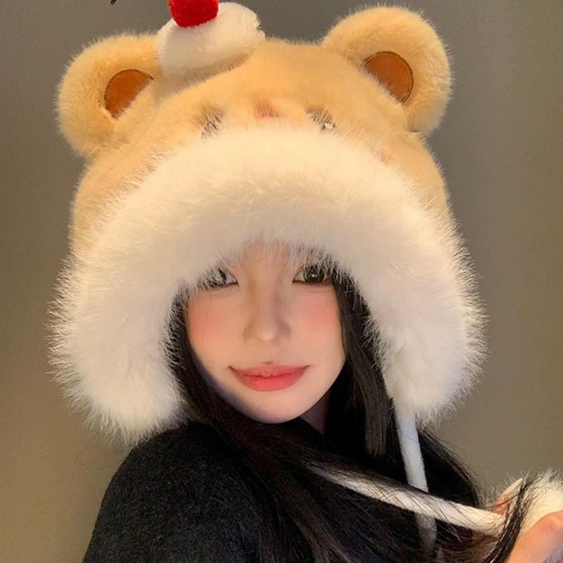 2025 Winter New Cake Bear Single Hat Thickened Cold and Warm Sweet Lei Feng Hat Cute Versatile Model