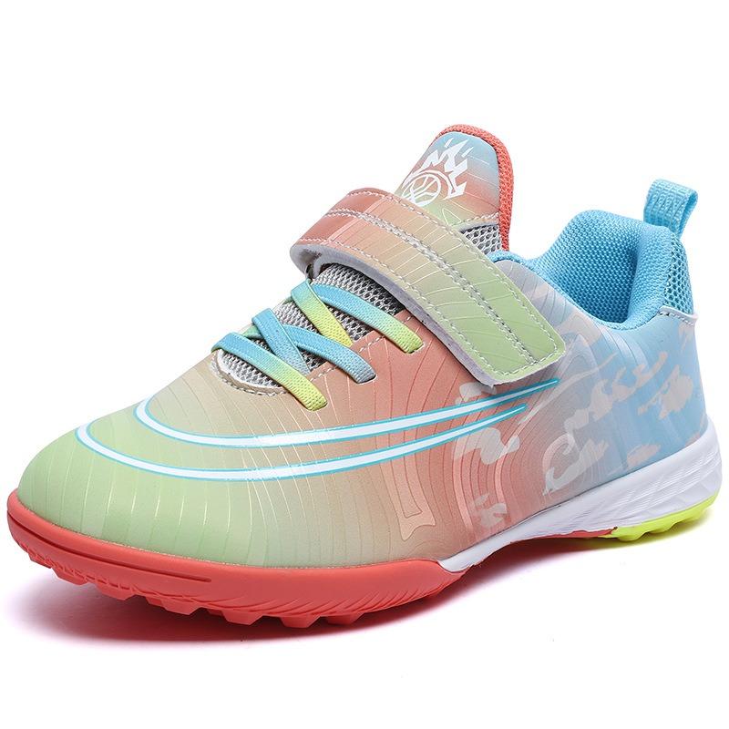 Children's Football Shoes Boys and Girls Velcro Primary and Secondary School Students Indoor Short Nail Flat-bottomed Sports Training Shoes