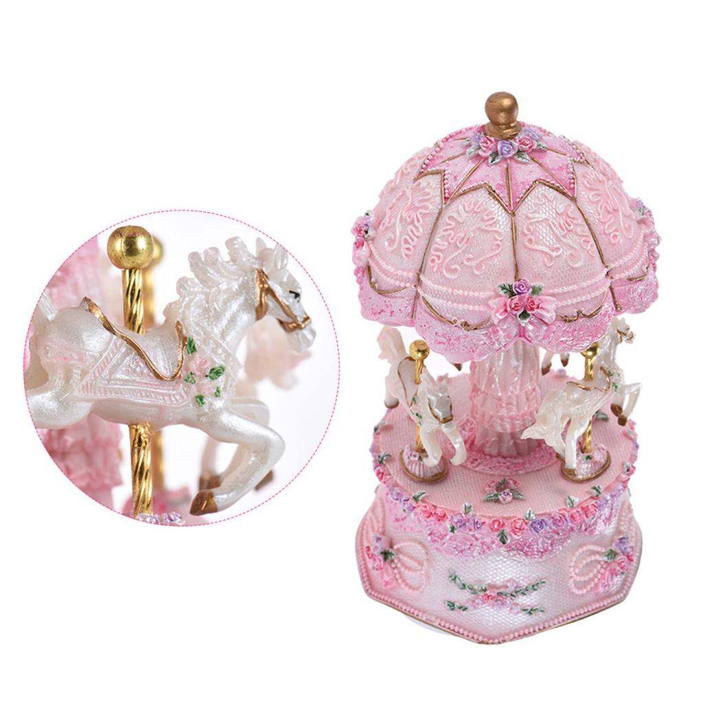 Luxury Dream 3 Horse Rotating Carousel Merry Go Round Windup Music Carousel with Colorful Color Change LED Luminous