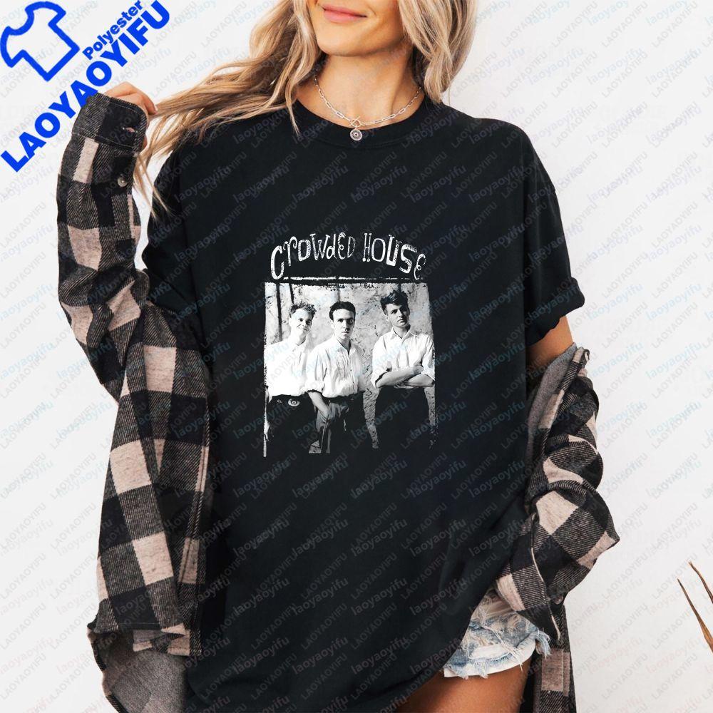 Crowded House Rock Bands Vintage Pirated Style New Product Printed Tshirt for Both Unisex and WoUnisex with A Round Neckline