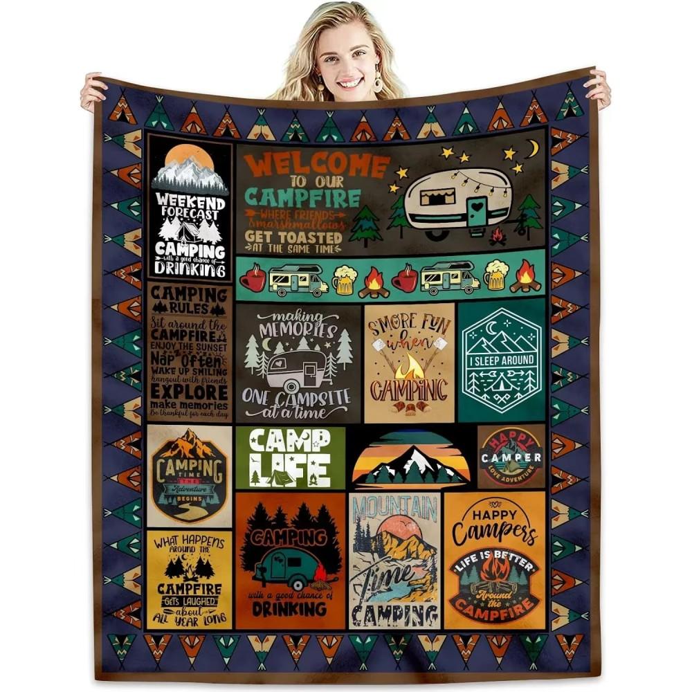 

VIKAMA Vintage Camping Style Blanket Multi Functional Warm Home Camping Outdoor Nap Blanket Room Decoration 80x120cm(31x47inch)