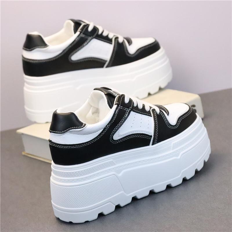 Fashion 8CM Platform Sneakers for Women White Shoes Heel Comfortable Non Slip Genuine Leather Women Casual Shoes Walking