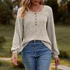 Women's Fashion Round Neck Ribbed Brushed Solid Color Button Stitching Long Sleeve