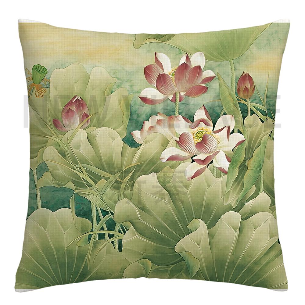 Lotus carp linen Doublesided Printed pillow cover Short plush Suitable living rooms bedrooms sofas throw cushion cover