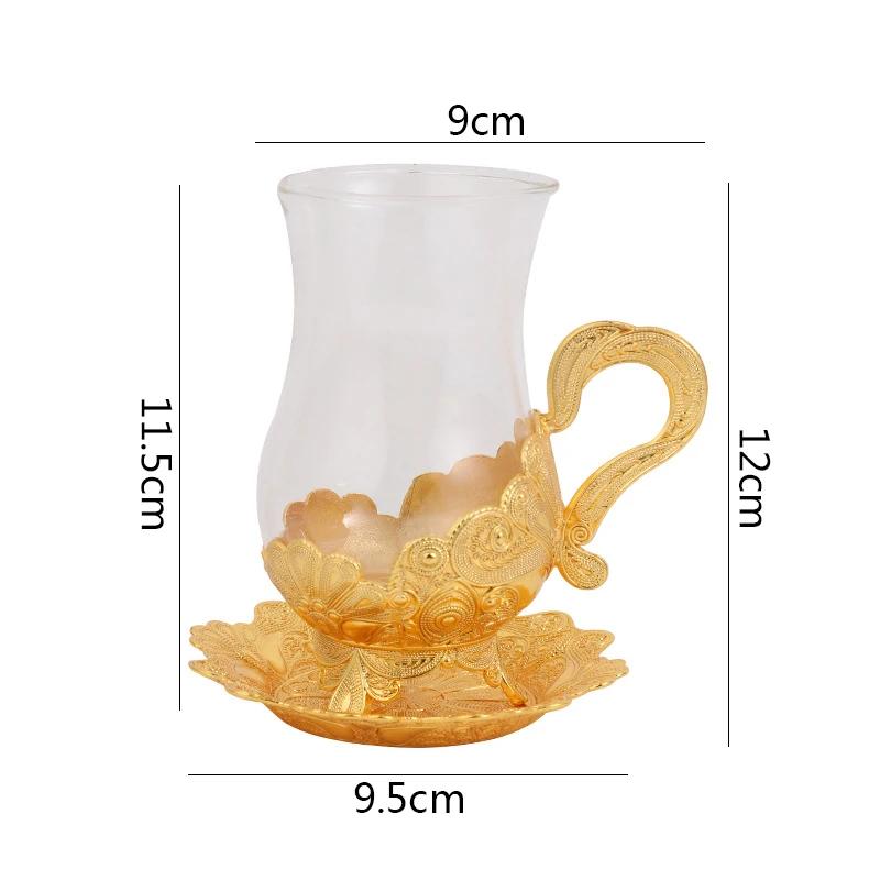 

European Style Metal Glass Cup Teacup Dish Set Coffee Cup Milk Cup Teacup Beverage Cups Household Beverage Utensil Water Cups 101-200ml