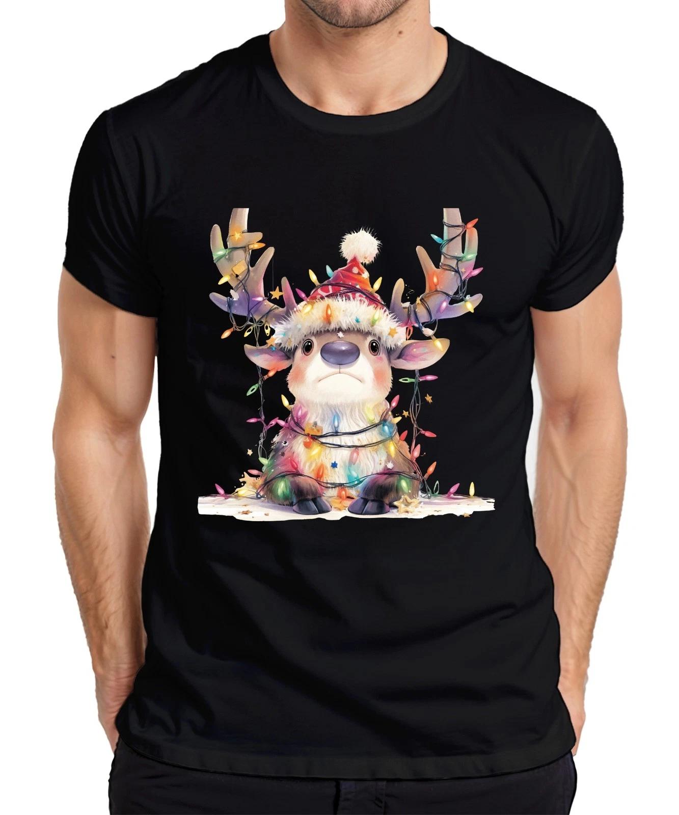 

Cute Reindeer String Lights Christmas Gift Kids Cartoon Mens T-Shirt- S