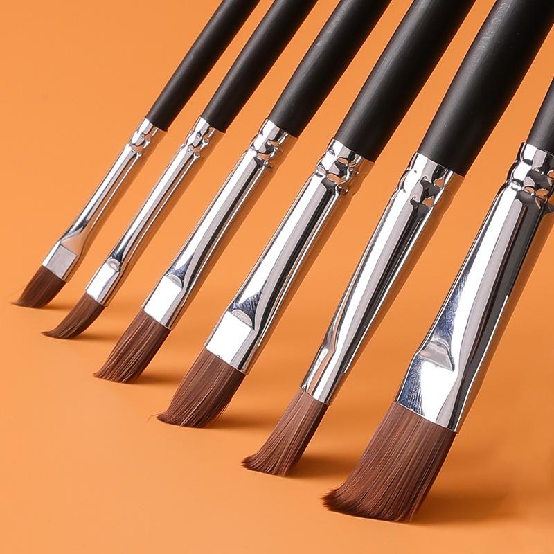 12-Piece Hog Bristle Oil Paint Brushes, Black Handles + 6-Piece Nylon Acrylic, Gouache, Watercolor Flat Brushes for Beginners