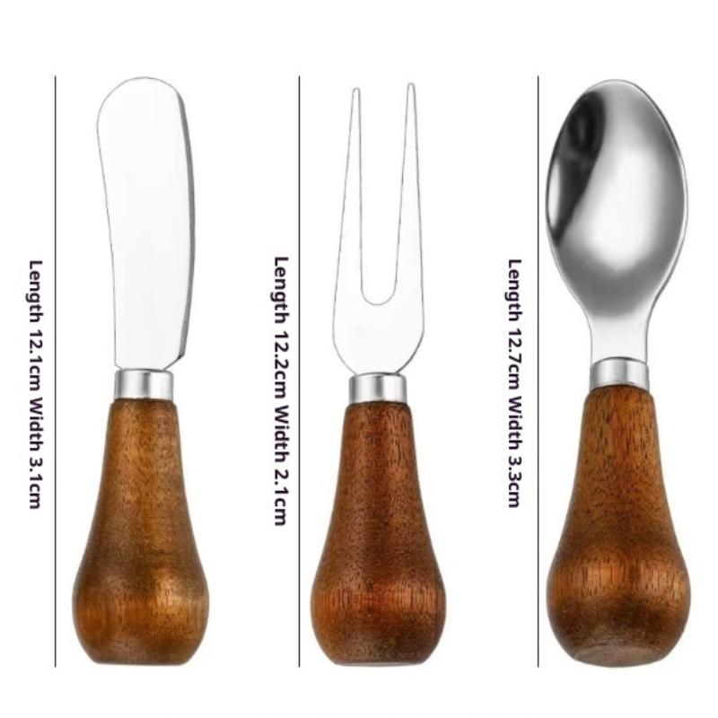 3 ks Nerezové nože na sýr Sada vidliček na sýr Dřevěná rukojeť Špachtle na máslo Nůž Rozmetadlo na sýr Rozmetadlo na džem Pečicí nástroje