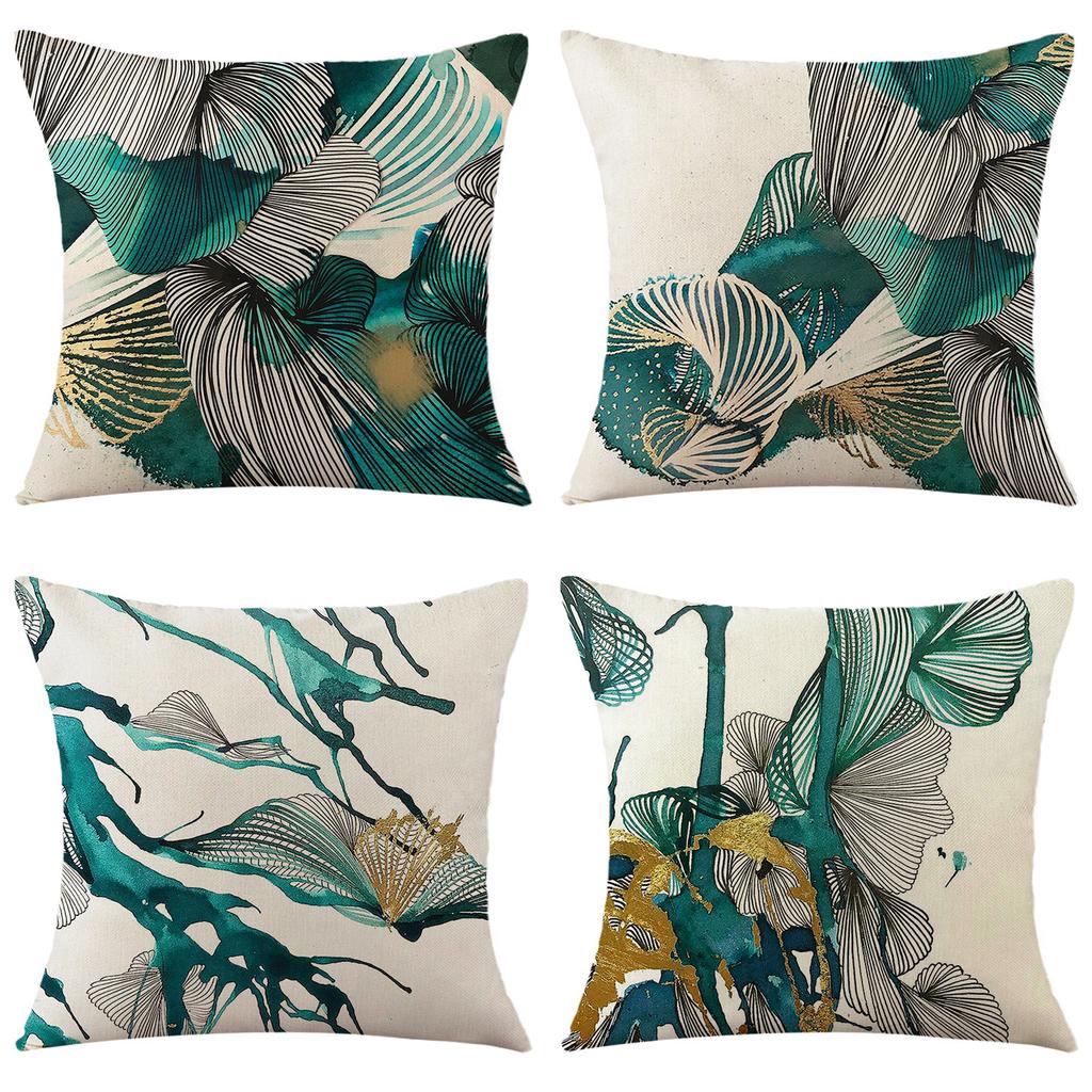 Plant Pillow, Light Luxury Ginkgo Print Car Pillow, Bedside Cushion, Linen Pillow Case