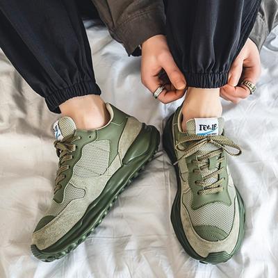 High Quality Green Men's Casual Shoes Breathable Heightened Platform Sneakers Outdoor Lightweight Wear-resistant Jogging Shoes