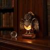 Owl Table Lamp Small Night Light with Golden Owl Farmhouse Bedside Wooden Base for Living Room Bedroom Office Retro Rustic Nightstand Style Lighting