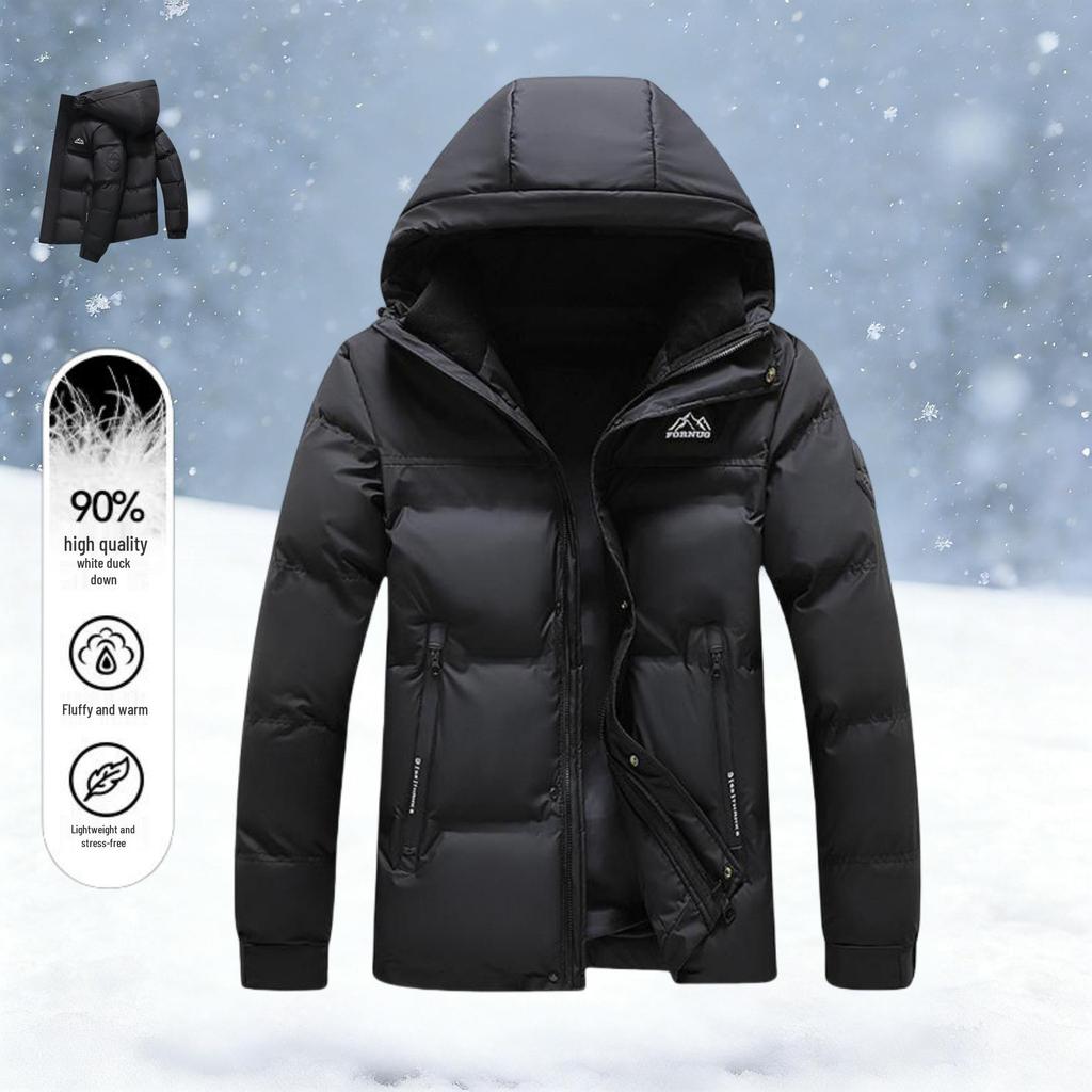 2025 Men's Winter White Duck Down Hooded Jacket - Thick, Windproof, Waterproof, Warm Outdoor Coat