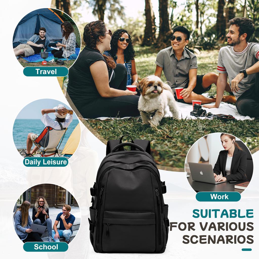 Simple School Backpack for Girls Boys Black College Student Bookbag Laptop Bag for High School