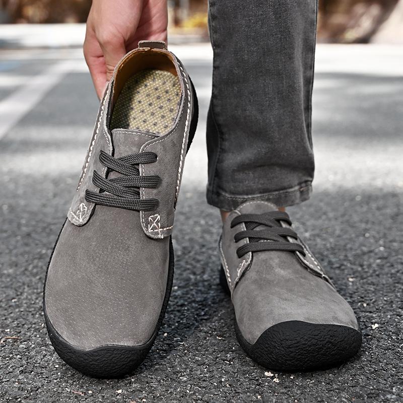 Men Retro Suede Handmade Casual Walking Shoes Outdoor Grey Lacing Driving Shoes Over Sized