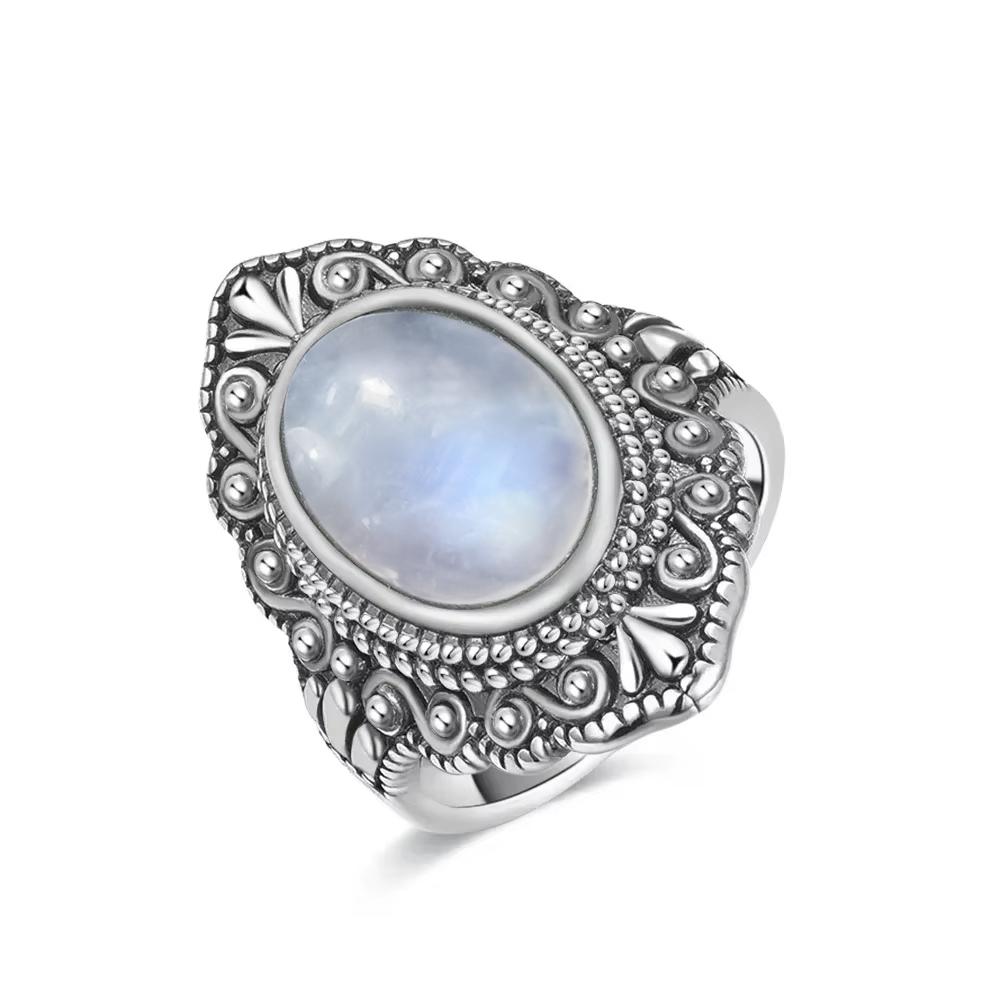 Vintage Silberring Oval Natürlicher Labradorit Ringe Fingerring Retro Schwarzer Onyx Feiner Schmuck Party Für Frauen Männer