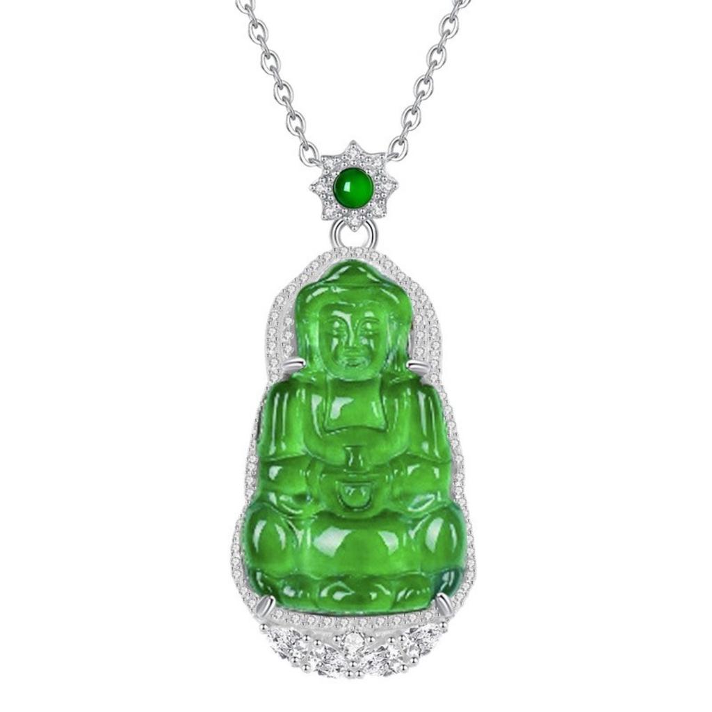 Natural Jade Guanyin Pendant Necklace S925 Silver Unisex Lucky Amulet Jewelry