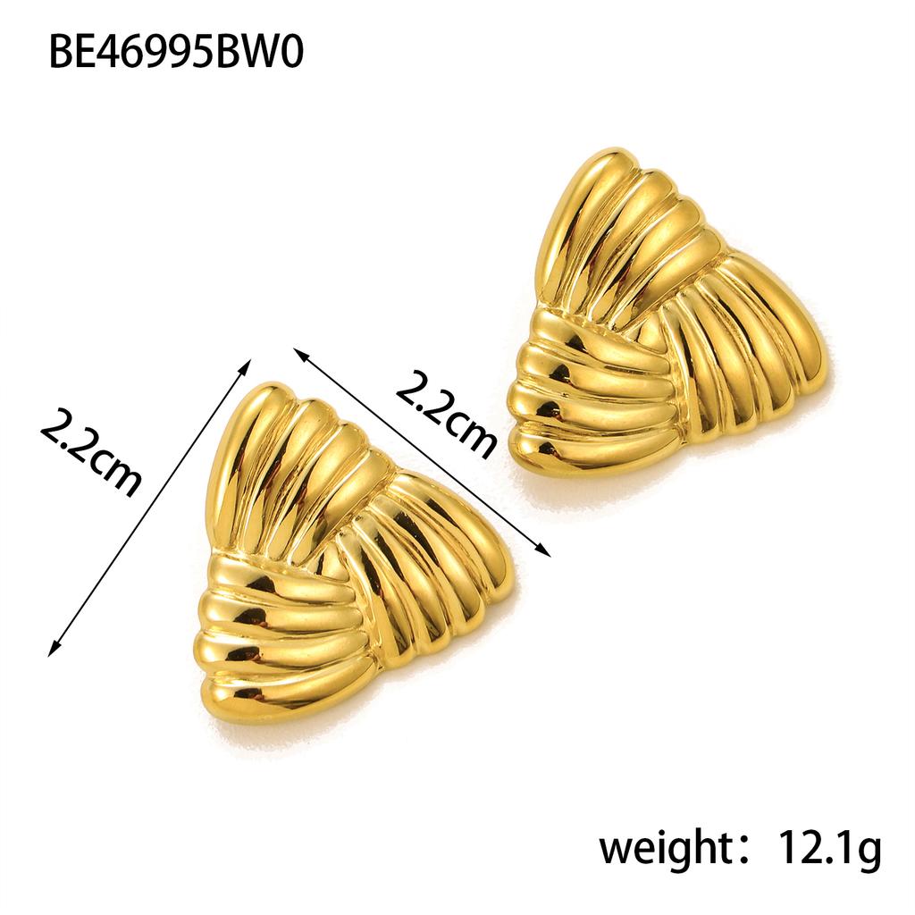 CARLIDANA Hot Selling Stainless Steel Jewelry Fashion Gold Plated Earrings Stripe Wrapped Triangular Square Earrings Women