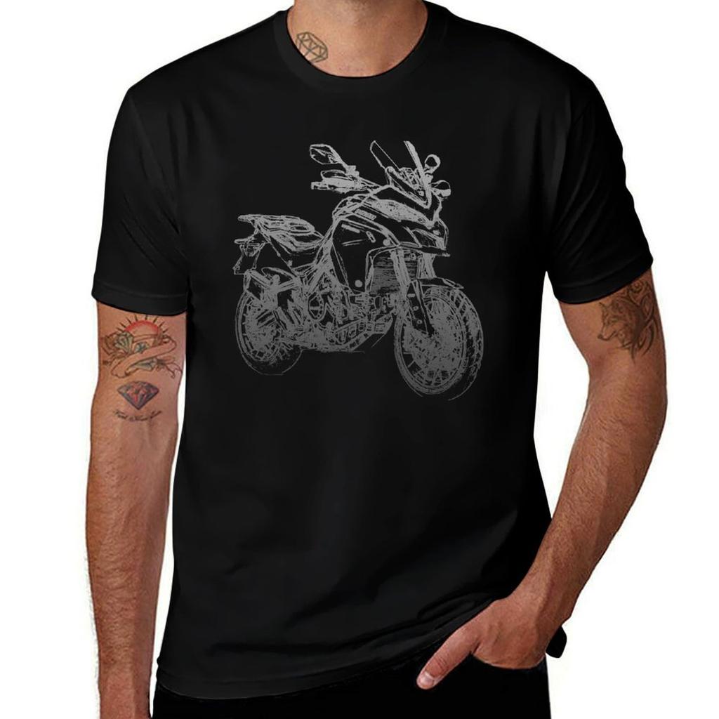 Multistrada 1260 Pencil Silhouette Motorcycle Touring Enduro Dual Sport Tshirt Casual Streetwear Short Sleeve Tee Tshirt
