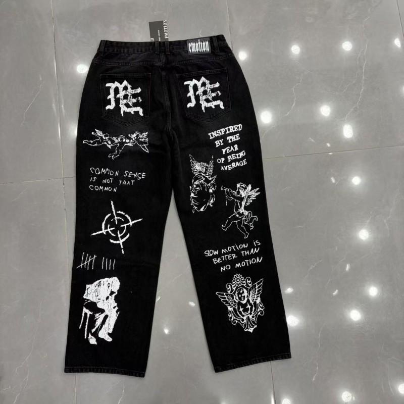American MIXED EMOTION Angel Letter Print Wide Leg Straight Jeans Unisex