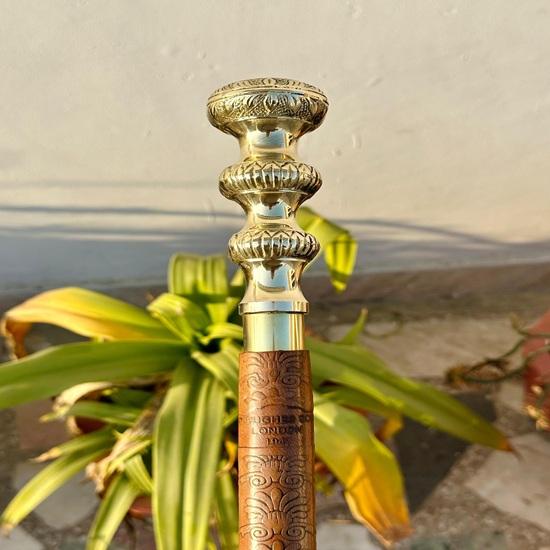 93.98 cm Victorian Royal Brass Walking Cane, Fully Handmade Leather Stitched Walking Stick, Gift for Him, Christmas Gift