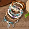 New Coconut Shell Wood Beads Beaded Soft Pottery Pearl Stone Leather Men's and Women's Bracelets Bracelets 6-piece Set