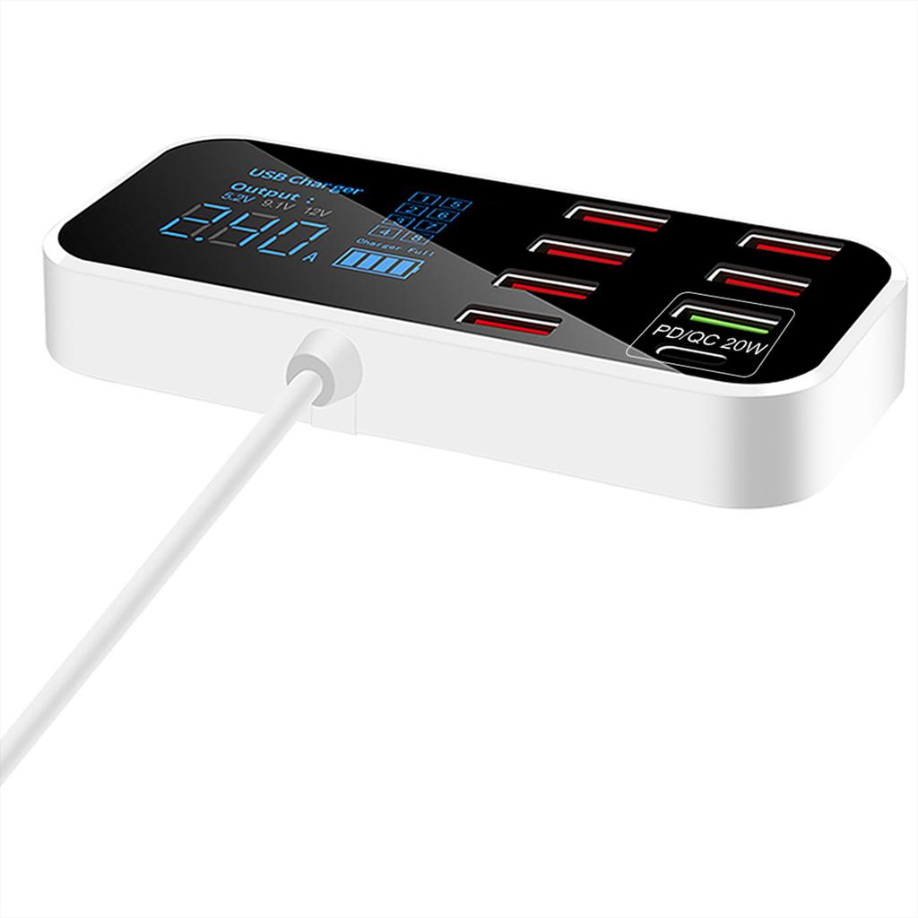 A9S+ 8 Port Car Charger with LED Display Type C QC3.0 Quick Charging Intelligent Portable Safe Vehicle Charger Station