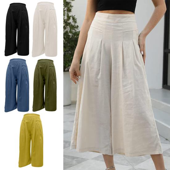 

Женские брюки, эластичные брюки большого размера с широкими карманами, дизайнерские брюки с высокой талией, однотонные плиссированные брюки M армия зеленый