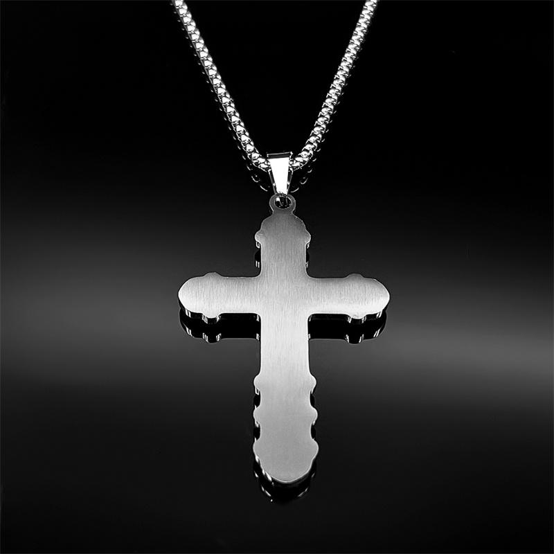 Catholic Spanish Bible Cross Pendants Necklace for Women Men Stainless Steel Chain Necklaces Prayer Amulet Jewelry Gift