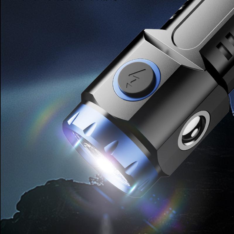 Mini Rechargeable Led Flashlight Camping Emergency Light With Side Lights And Lampshade Tail With Magnet For Exploring Camping