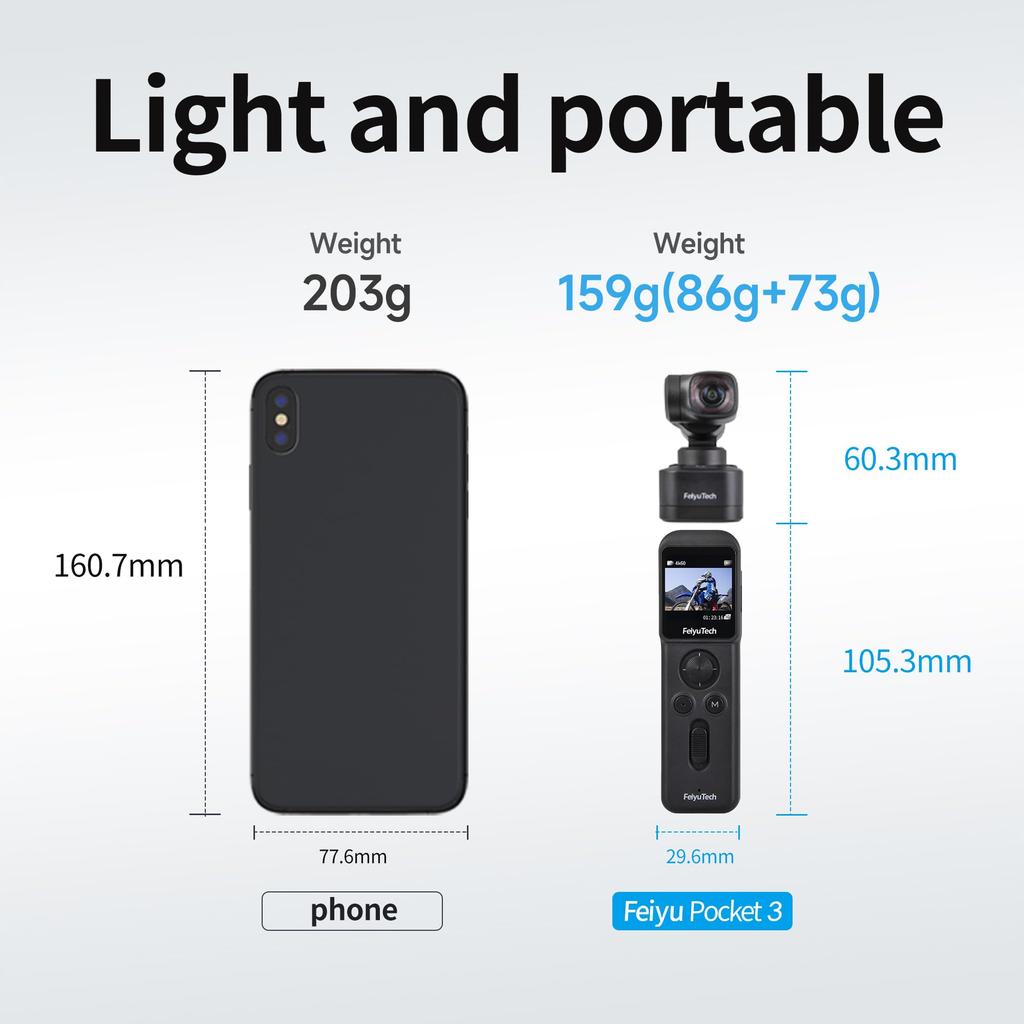 FeiyuTech Pocket 3 Combo Video Gimbal VLOG Camera with Detachable Stabilized Action 4K 60 AI for Handlebar [Official] Camera, Camera, Tripod, 3-Axis