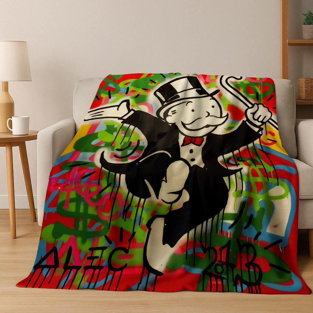 Rich Cartoon Monopoly Dollar Game Money Flannel Blanket,Cozy Soft Throw Blanket for Home Bedroom Bed Sofa Picnic Cover Gift Kids
