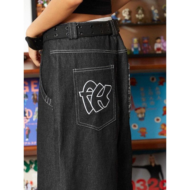 Vintage Embroidery Baggy Woman Jeans Shorts Oversize Streetwear Retro Style Wide Leg Denim Pants Summer