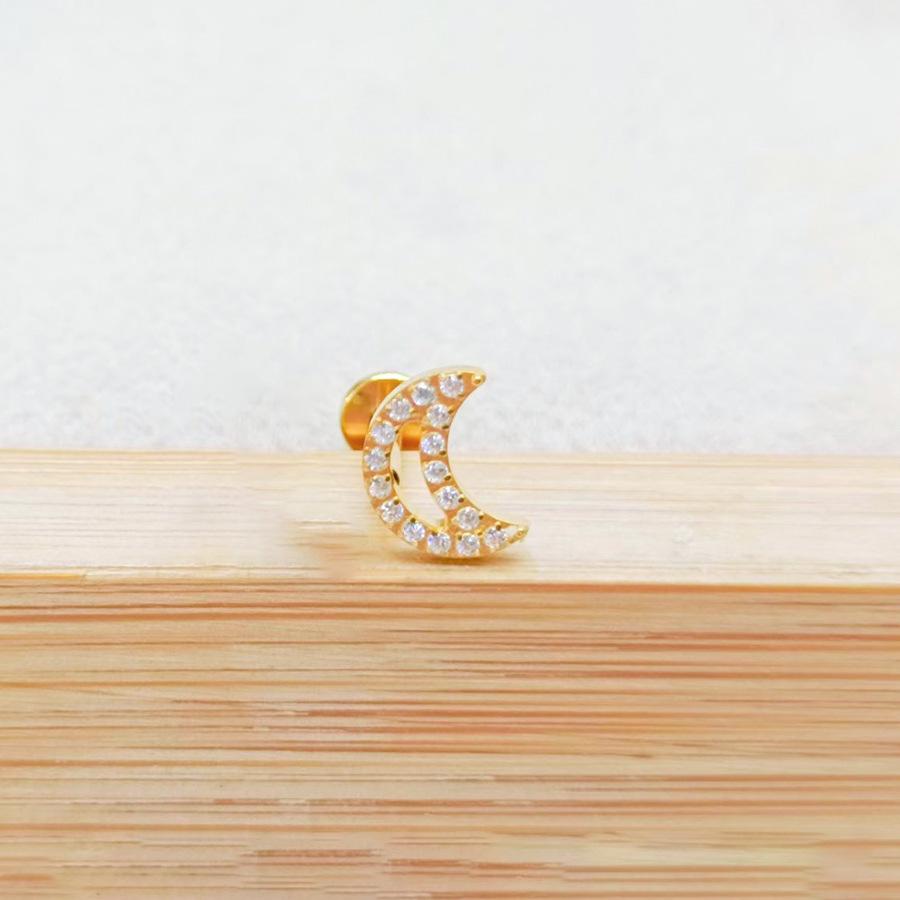 F136 Star Moon Diamond Lip Stud 5-Sided Iron Tower Ear Cartilage Piercing Jewelry 1.2x6/8mm