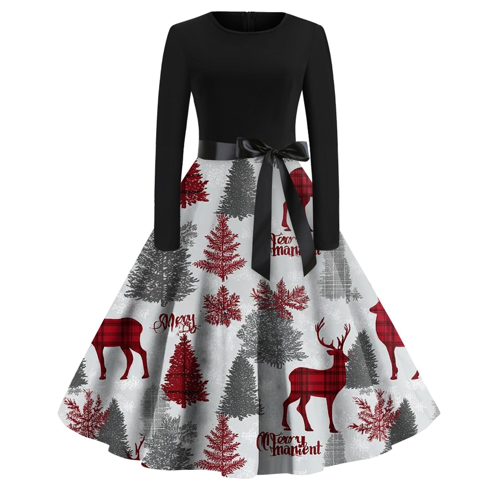 

Женское модное повседневное платье с круглым вырезом, рождественским принтом и длинными рукавами XL белый