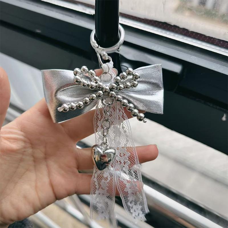Ballet Bow Keychain Heart Charm Pendant Keyring Jewelry For Girl Women Gift Bag Decoration Jewelry Accessories