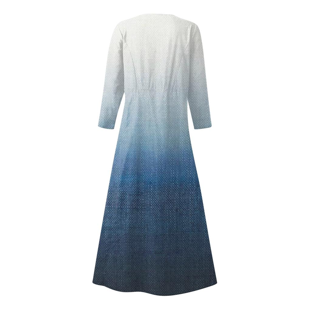 Lässiges, modisches, bequemes, bedrucktes Damenkleid mit 3/4-Ärmeln und Taschen