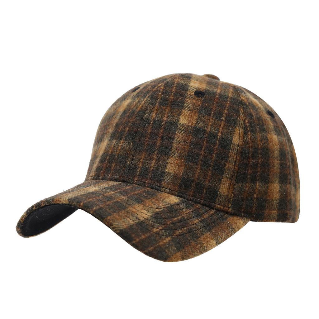 British style simple retro plaid woolen baseball cap autumn and winter outdoor fashion literary and leisure thermal cap