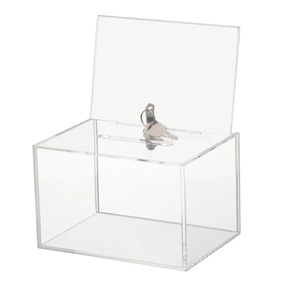 Box Clear Donation Storage Jar Suggestion Trading Lock Ballot Raffle Acrylic Money Ticket Container Tip Fundraising Collection