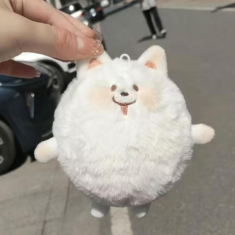 1Pc Kawaii Samoyed Plush Doll Squeak Toy Stuffed Animal Doll Keychain Plushies Toys Key Holder Bag Pendant Car Key Accessories